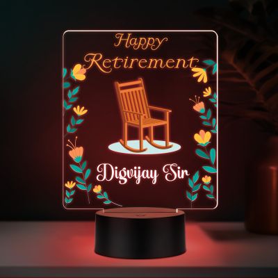 Personalized Happy Retirement LED Night Lamp with Rocking Chair Design, Color Changing Acrylic Light with Black Base Retirement Gift for Grandfather, Dad & Teacher